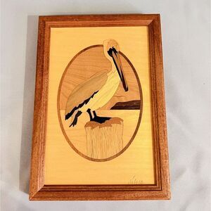 RARE Marquetry Jeffrey Alan Nelson Hudson River Inlay Pelican Bird MCM HTF